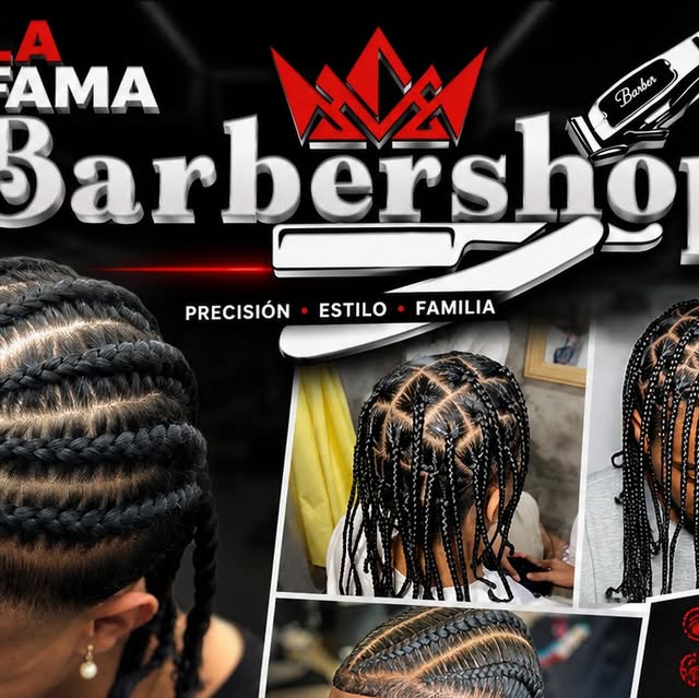 Braided hairstyle showcase at La Fama Barbershop Bronx